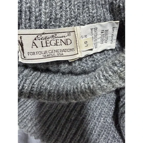 Eddie Bauer Legend Chunky Knit Wool Sweater Gray Men's Size Large - Picture 8 of 10